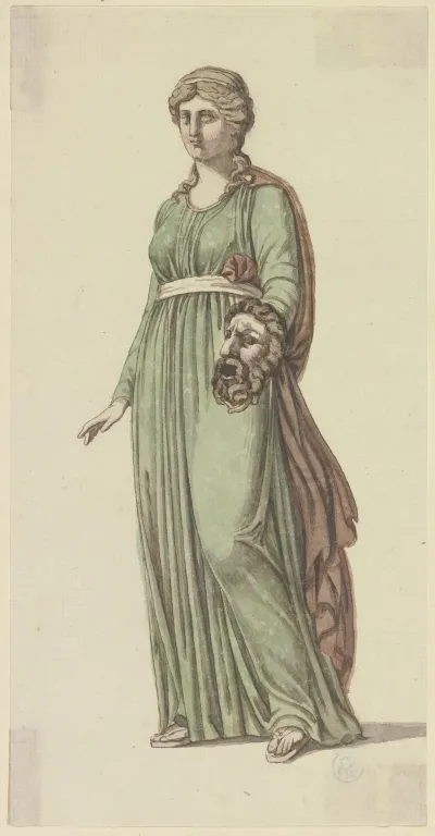Die Tragische Muse Stehende Frau Eine Maske In Der Linken Zu Goethes Romischem Karneval