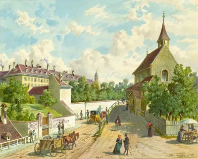 Die Wahringer Strase In Wien Mit Dem Versorgungshaus Zum Blauen Herrgott Und Der Krawoten Kapelle