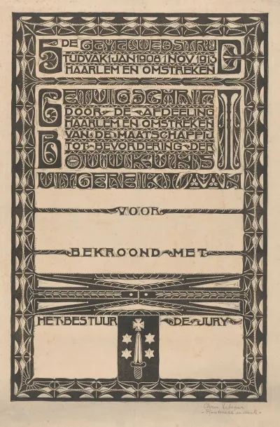 Diploma Van De Maatschappij Tot Bevordering Der Bouwkunst Voor Een Gevelwedstrijd