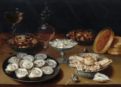 Dishes With Oystersfruit And Wine