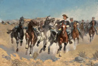 Dismountedthe Fourth Troopers Moving The Led Horses
