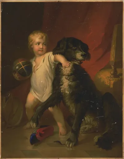Dog And Child With Ball