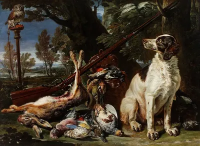 Dog Hunting Trophies And An Owl
