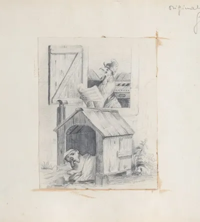 Dog In Doghouse Cock Singing At Window