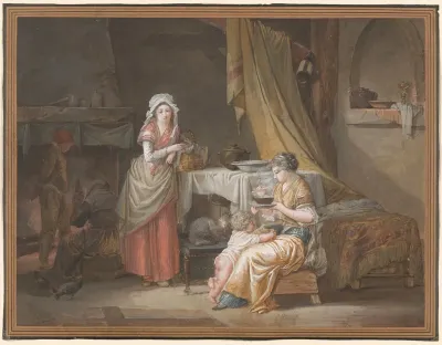 Domestic Interior With A Young Woman And A Wet Nurse Feeding A Child