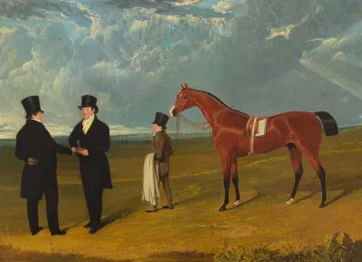 Don Antonio With His Owner Mr Ferguson His Trainer And A Stable Hand