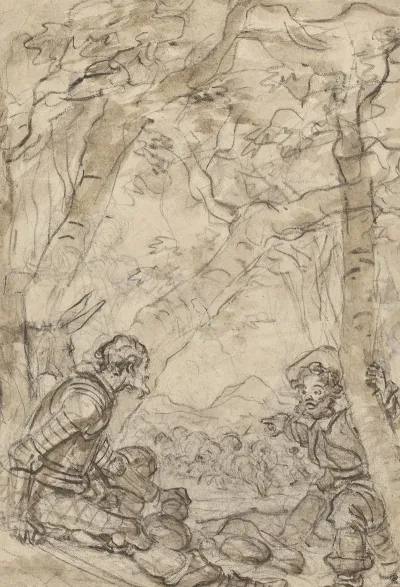 Don Quixote And Sancho Panza Witness The Attack On Rocinante