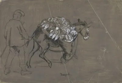 Donkey Carrying Vegetables Behind A Herdsmen Holding The Animal By Its Tail