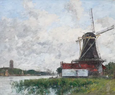 Dordrecht Moulin Sur Les Bords De La Meuse