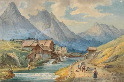Dorf Am Gebirgsbach