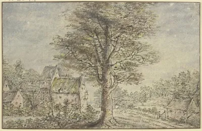 Dorfansicht In Der Mitte Ein Baum