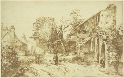 Dorfansicht Rechts Eine Alte Stadtmauer