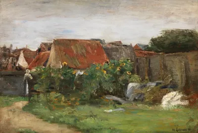 Dorfhauser Mit Sonnenblumen
