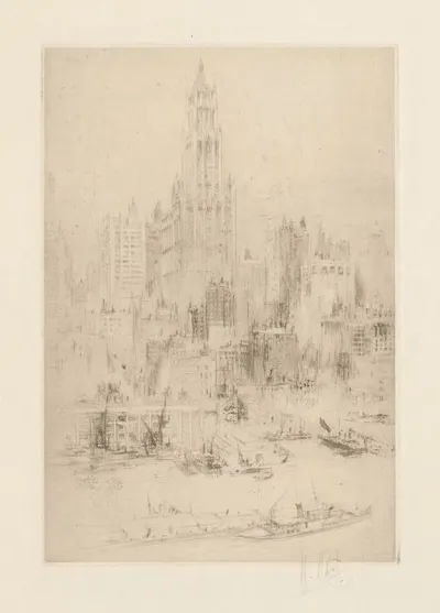Downtown Manhattan From The East River With The Woolworth Building