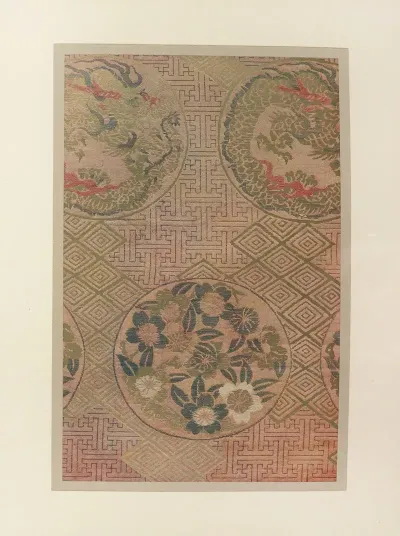 Dragon Et Fleurs Sur Fond Geometrique
