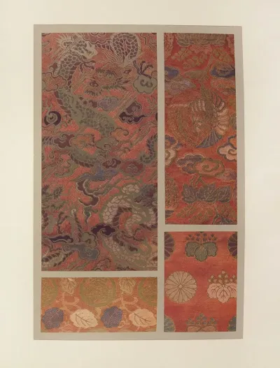 Dragon Oiseaux Et Plantes Stylisees Feuilles Et Rosaces Paulownia Et Rosaces