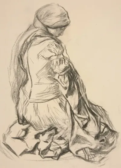 Drapery Study For Galahad Departs In The Quest Of The Holy Grail Mural Series At Boston Public Library