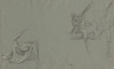Drapery Study Two Figures Pulling A Pole