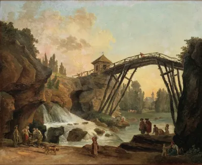Draughtsman Drawing The Wooden Bridge In The Park Of Mereville