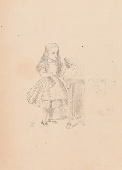 Drawing Of Alice Finds A Bottle Labelled Drink Me
