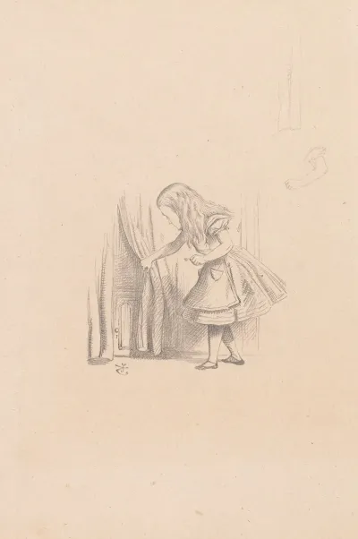 Drawing Of Alice Looking For The Door