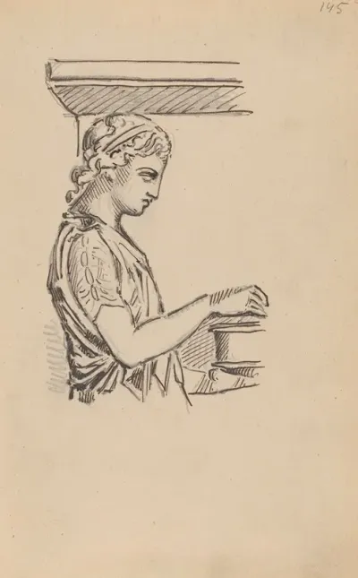 Drawing Of Classical Bas Relief Portrait Of A Young Woman