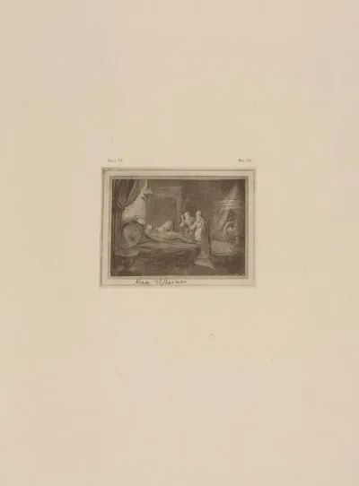 Drawing Of Reclining Figure On A Bed With Two Standing Figures