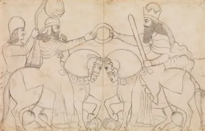 Drawing Of Sasanian Rock Relief Ardashir I R A D 224 241 And The Zoroastrian Divinity Ahura Mazda At Naqsh I Rustam Southern Iran