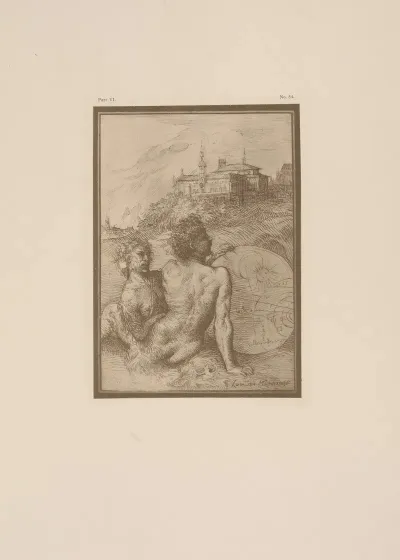 Drawing Of Two Nude Figures In A Landscape