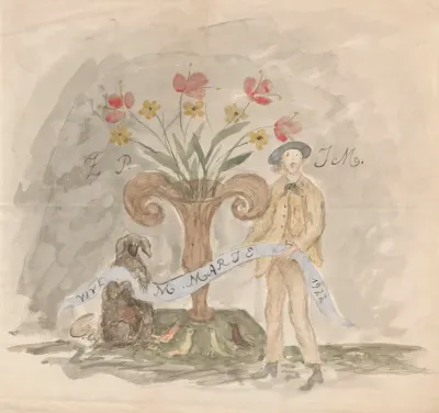 Drawing With Name Day Letters For Maria Mickiewiczowna With Self Portrait Of The Artist Holding A Band