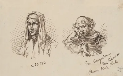 Drawings Of Engraving Depicting Portraits Of Giotto Di Bondone And Fra Angelico