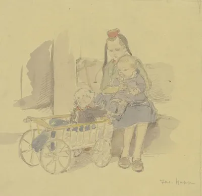 Drei Kinder Mit Leiterwagen