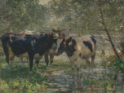 Drei Kuhe Am Bach Three Cows By A River