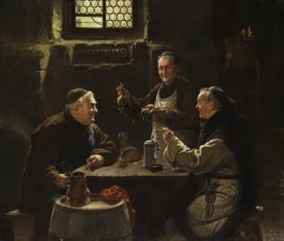 Drei Monche Bei Der Vesper Mahlzeit