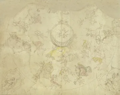 Dreieinigkeit Maria Und Heiligen Auf Wolken Und Szenen Aus Heiligenlegenden In Zwei Eckzwickeln Die Heiligen Ambrosius Und Augustinus