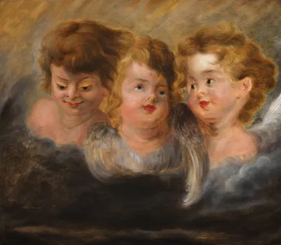 Drie Engelenkopjes In Wolken