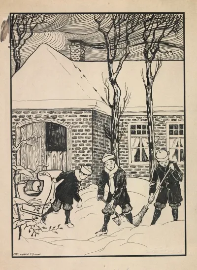 Drie Jongens In De Sneeuw