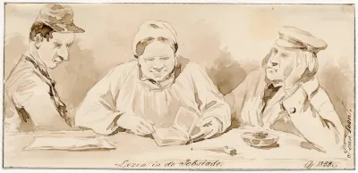 Drie Lezende Figuren In Het Armenhuis