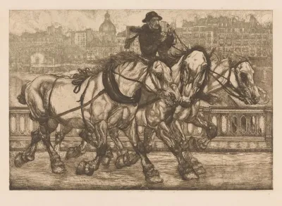 Drie Paarden Op De Pont De Sully In Parijs