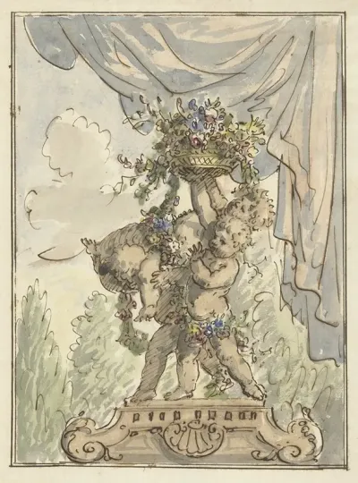 Drie Putti Met Een Bloemenmand