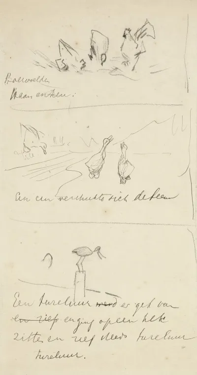 Drie Schetsen Voor Illustraties In Hoe De Vogels Aan Een Koning Kwamen