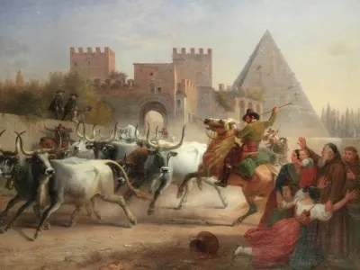 Driving Cattle Before The Porta San Paolo And Pyramid Of Cestius Rome