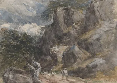 Driving Sheep In A Rocky Landscape