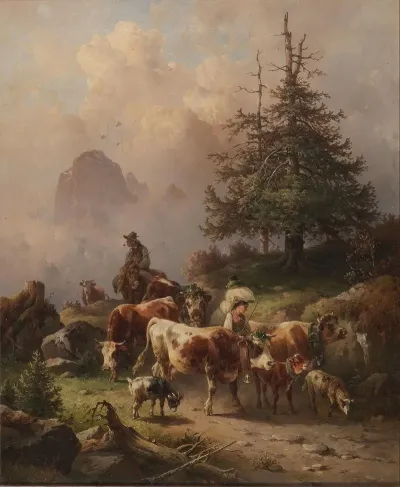 Driving The Cattle Down From The Alpine Pastures