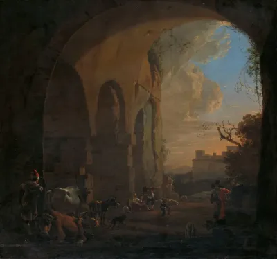 Drovers With Cattle Under An Arch Of The Colosseum In Rome