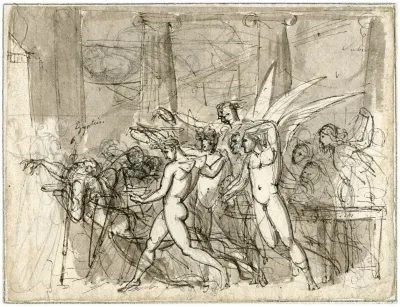 Drukke Scene Met Naakte En Gevleugelde Figuren