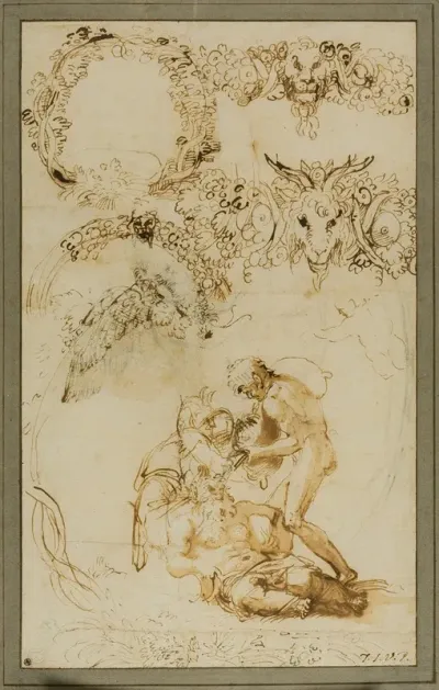 Drunken Silenus And Decorative Sketches Studies For The Tazza Farnese
