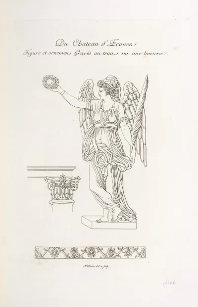 Du Chateau Decouen Figure Et Ornemens Sic Graves Au Trait Sur Une Boiserie