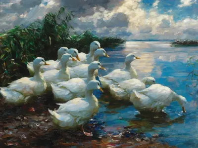 Ducks By A Lake