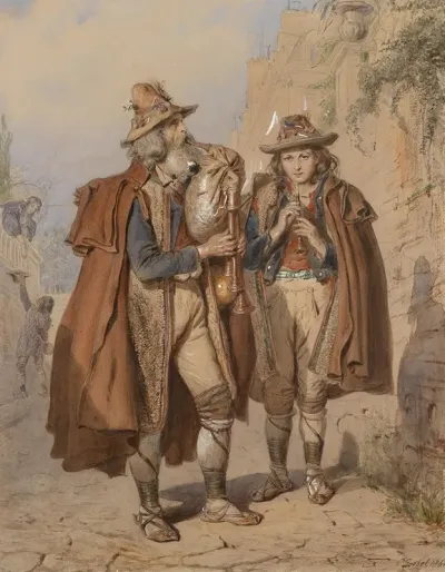 Dudelsackpfeifer Und Flotenspieler